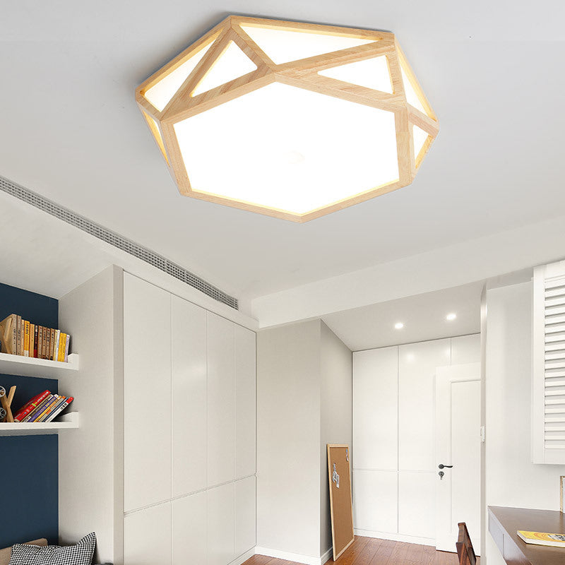 Wide Geometric Flush Mount Nordic Wood LED Lamp - 16"/19.5"/23.5" Beige Design for Living Room