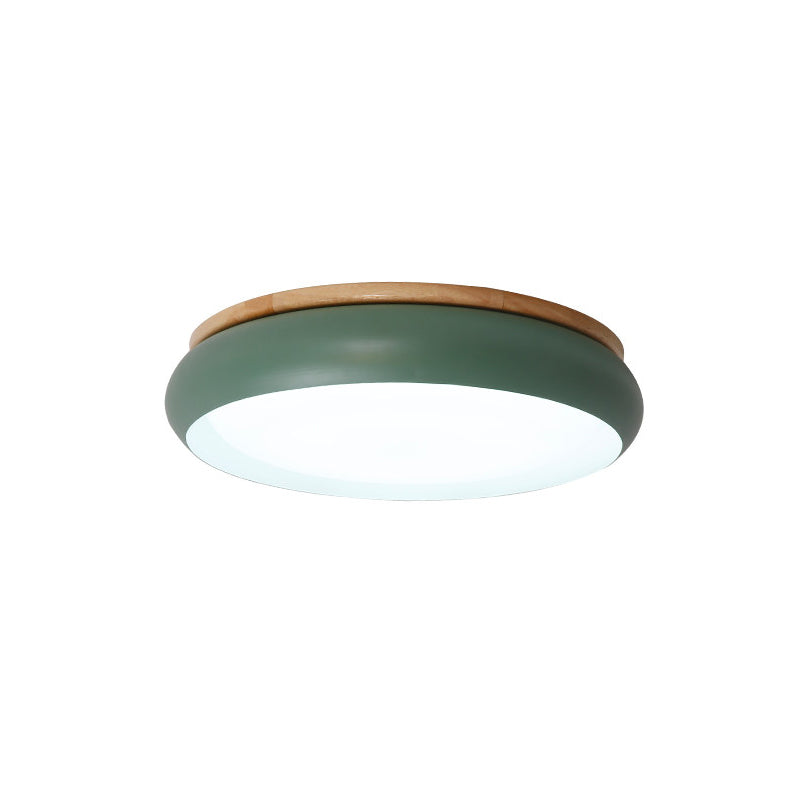 18"/21.5" Dia LED Flush Mount Drum Lamp in Macaron Wood White/Pink/Green - White/Warm/Natural Light