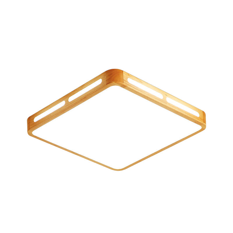 Modern Wood Beige LED Ceiling Light for Bedroom - Rectangle Flush Mount Lamp, 12"/18"/21"/25.5" Wide