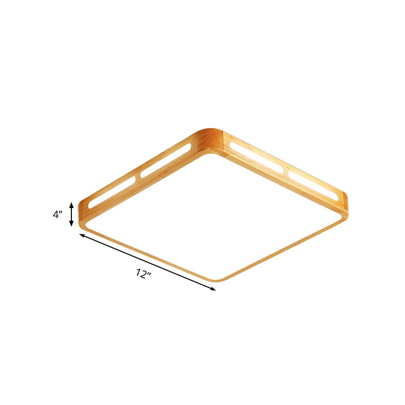 Modern Wood Beige LED Ceiling Light for Bedroom - Rectangle Flush Mount Lamp, 12"/18"/21"/25.5" Wide