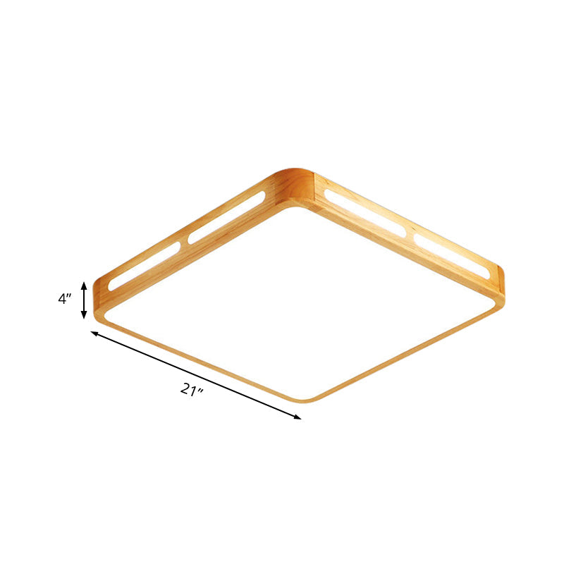 Modern Wood Beige LED Ceiling Light for Bedroom - Rectangle Flush Mount Lamp, 12"/18"/21"/25.5" Wide