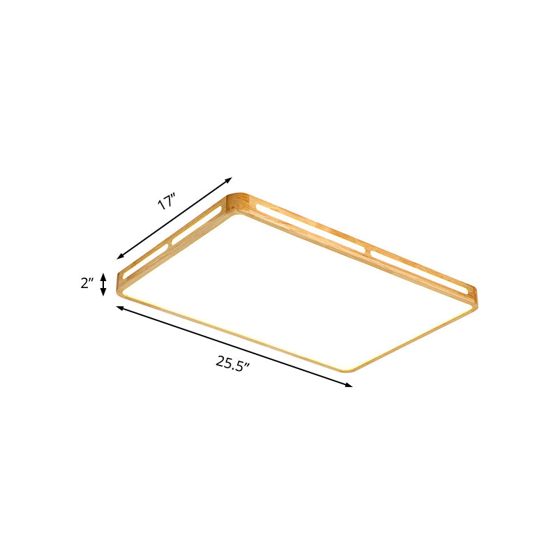 Minimalist Wood Beige LED Flush Mount Lamp for Bedroom - 25.5"/37.5" Wide Rectangle Ceiling Light