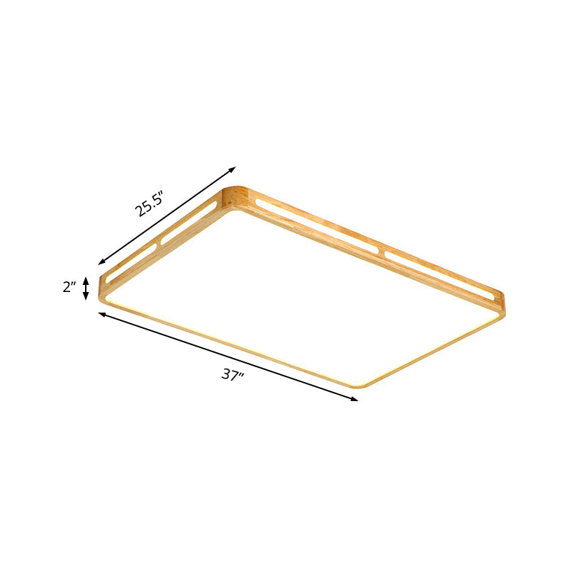 Minimalist Wood Beige LED Flush Mount Lamp for Bedroom - 25.5"/37.5" Wide Rectangle Ceiling Light