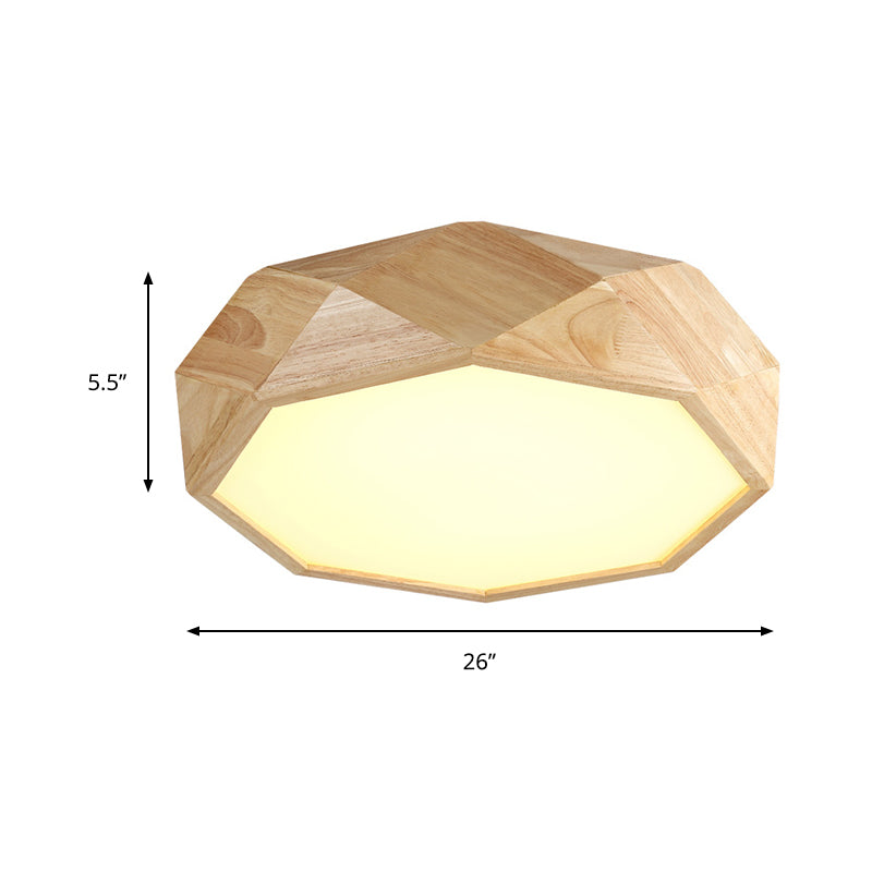 Modern Geometric Wood Beige Ceiling Light with Acrylic Diffuser - LED Flush Mount Lamp, 18"/26" Wide
