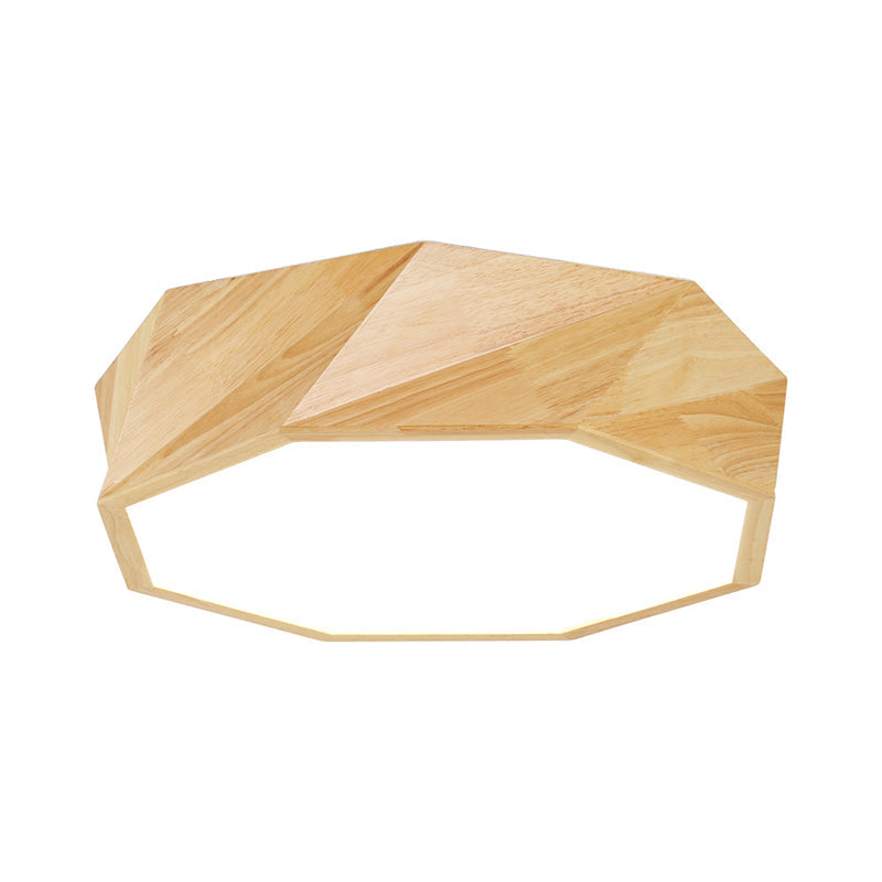 Modern Beige Wood LED Ceiling Light with Acrylic Diffuser - Geometric Flush Mount Fixture