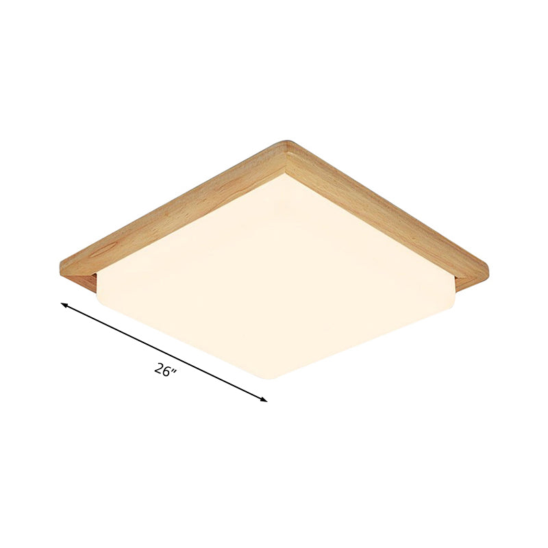 Modern Square Ceiling Mount Light with Beige Acrylic Shade, LED Flush Mount Lamp (White/Warm Light), Wood Canopy - Available in Multiple Widths: 12.5"/14"/18"/22"/26