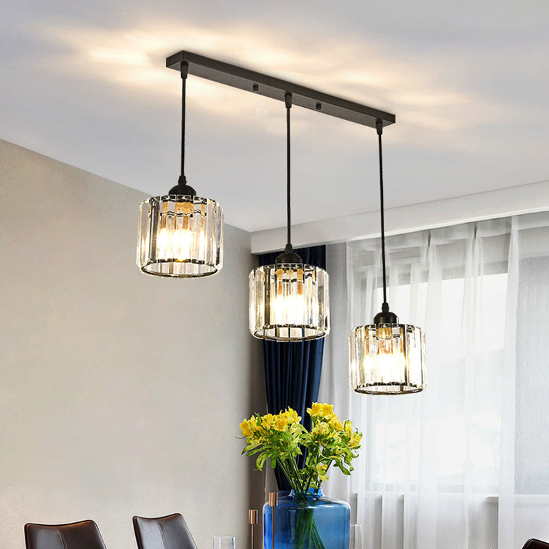 Gold Cube Crystal Multi-Light Ceiling Fixture for Dining Room with 3 Bulbs