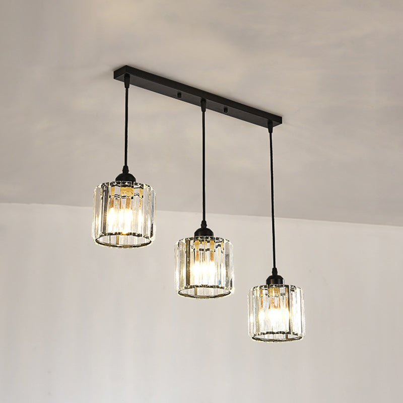 Gold Cube Crystal Multi-Light Ceiling Fixture for Dining Room with 3 Bulbs