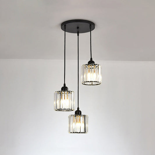 Gold Cube Crystal Multi-Light Ceiling Fixture for Dining Room with 3 Bulbs