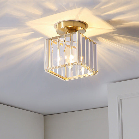 Gold Geometric Crystal Flush Mount Light for Hallways with 1 Bulb