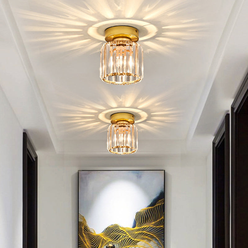Gold Geometric Crystal Flush Mount Light for Hallways with 1 Bulb
