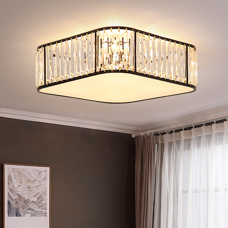 Modern Tri-Prism Crystal Square Flush Ceiling Light – Stylish Living Room Lighting Fixture
