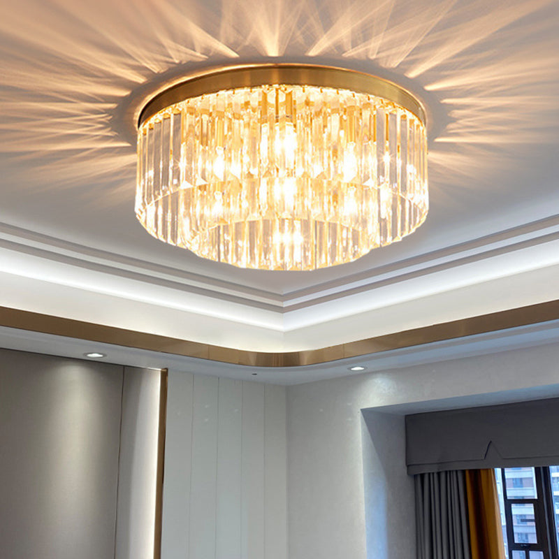 Minimalist Gold Crystal Flush Mount Lighting Fixture for Living Room