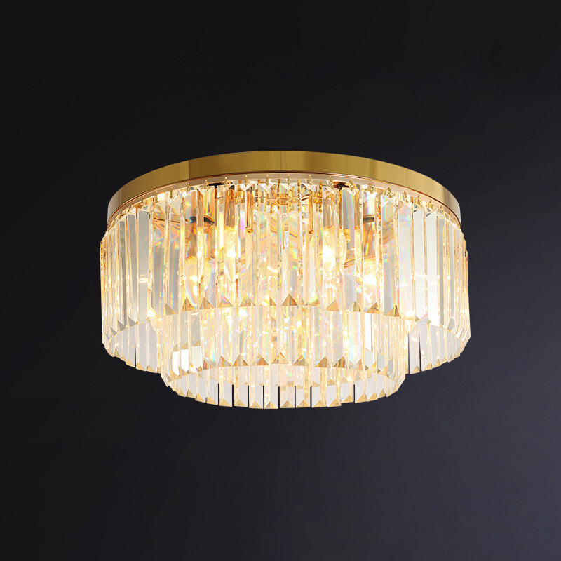 Minimalist Gold Crystal Flush Mount Lighting Fixture for Living Room