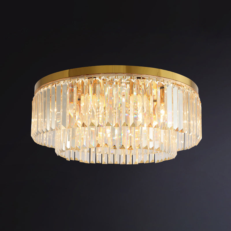 Minimalist Gold Crystal Flush Mount Lighting Fixture for Living Room