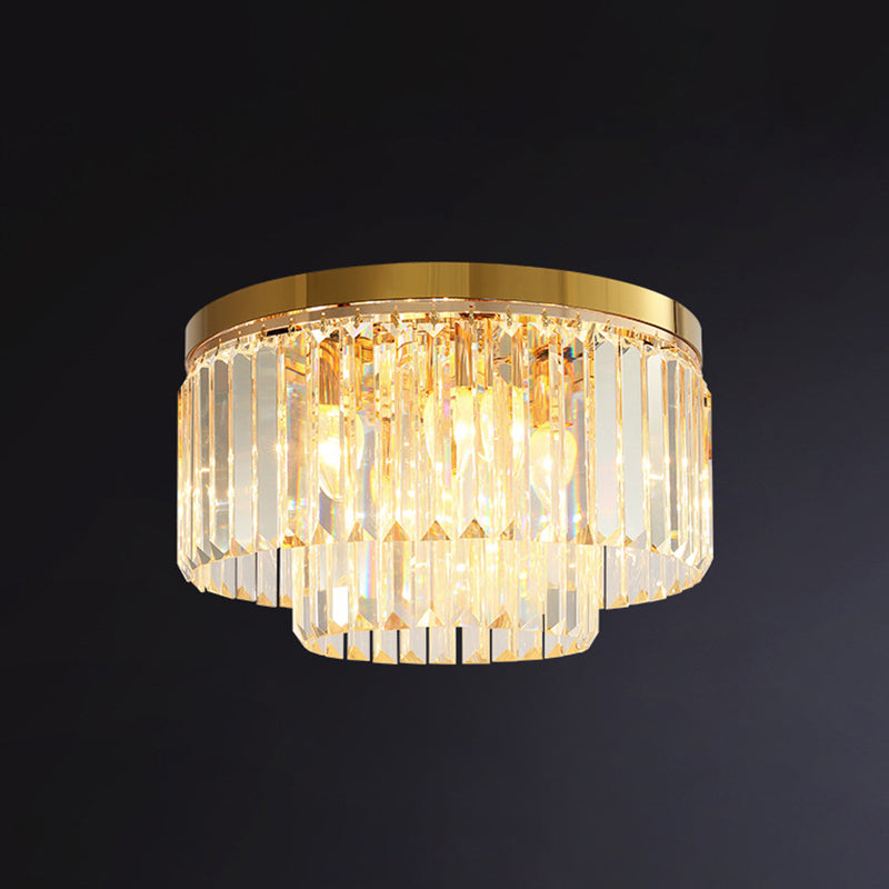 Minimalist Gold Crystal Flush Mount Lighting Fixture for Living Room