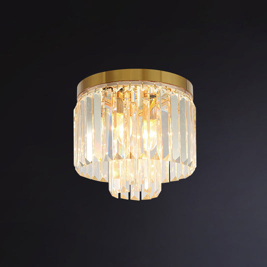 Minimalist Gold Crystal Flush Mount Lighting Fixture for Living Room