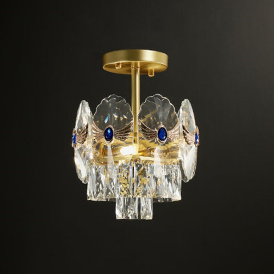 Gold Tiered Semi Flush Crystal Ceiling Light Fixture - Elegant Living Room Décor