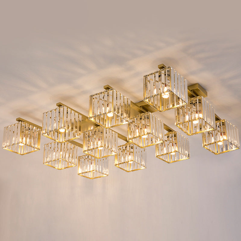 Modern Crystal Square Flush Ceiling Light for Artistic Living Room Decor