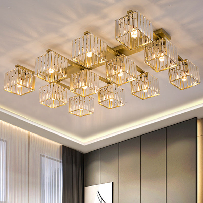 Modern Crystal Square Flush Ceiling Light for Artistic Living Room Decor