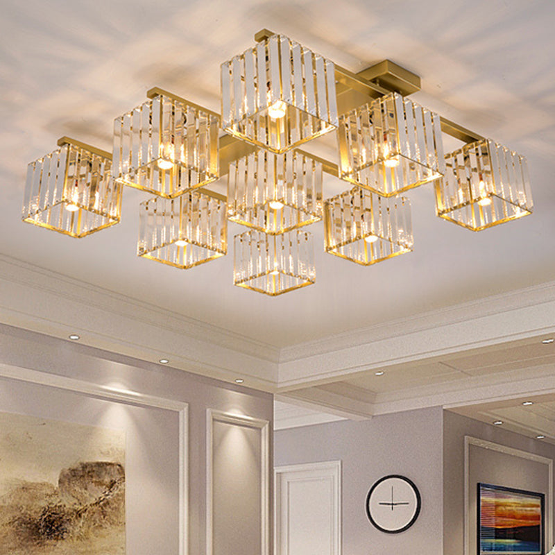 Modern Crystal Square Flush Ceiling Light for Artistic Living Room Decor