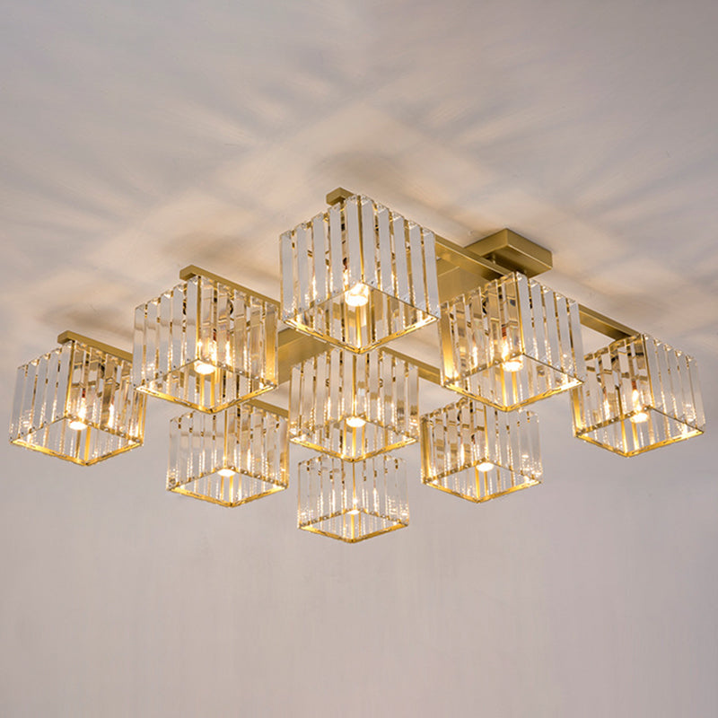 Modern Crystal Square Flush Ceiling Light for Artistic Living Room Decor