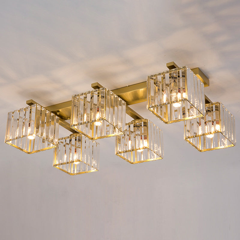 Modern Crystal Square Flush Ceiling Light for Artistic Living Room Decor