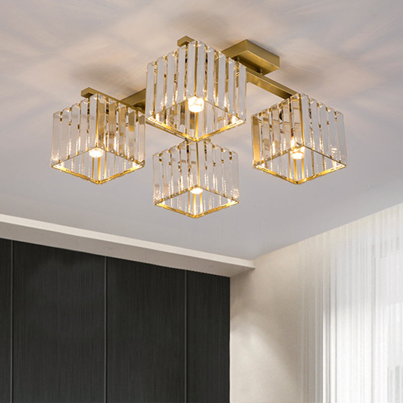 Modern Crystal Square Flush Ceiling Light for Artistic Living Room Decor
