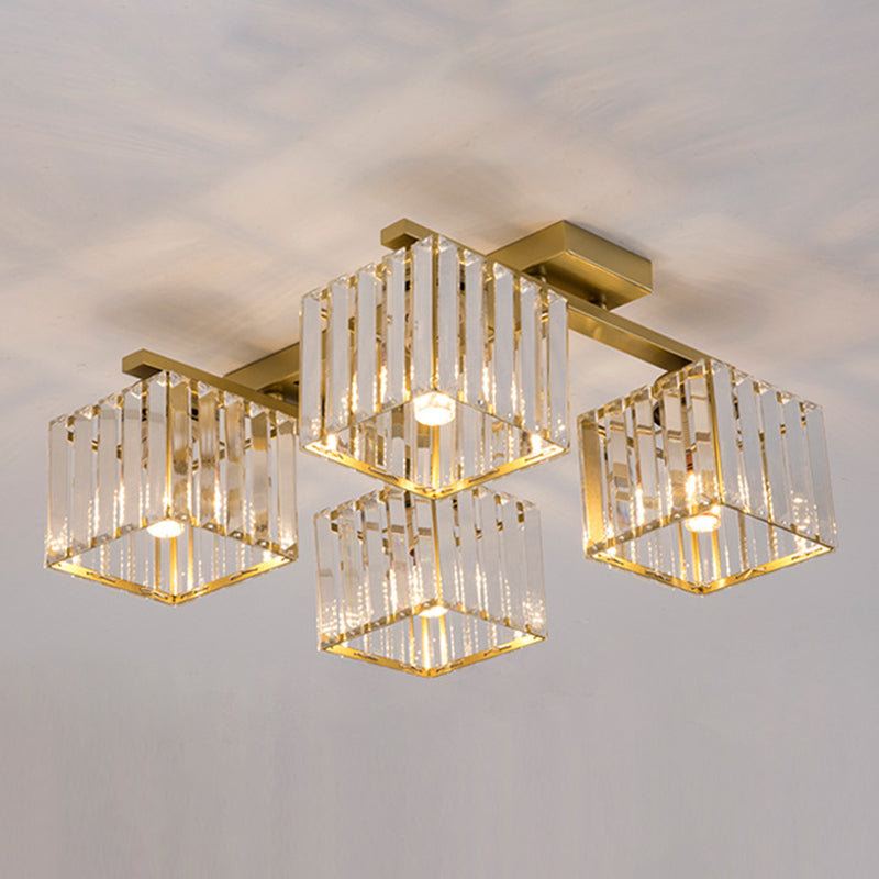 Modern Crystal Square Flush Ceiling Light for Artistic Living Room Decor