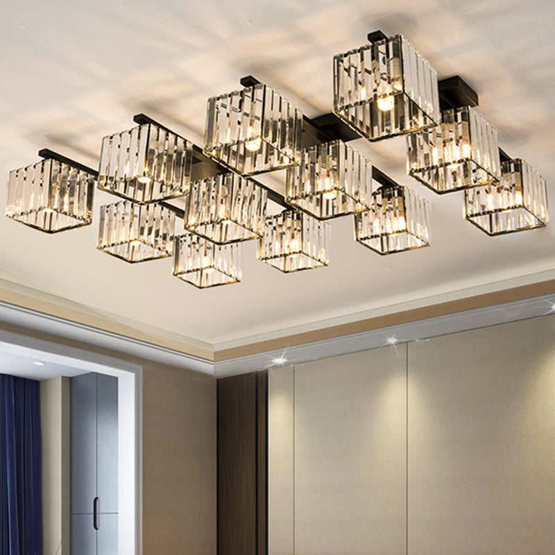 Modern Crystal Square Flush Ceiling Light for Artistic Living Room Decor