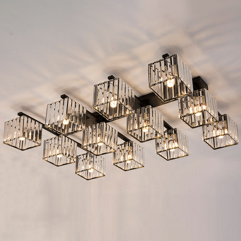 Modern Crystal Square Flush Ceiling Light for Artistic Living Room Decor