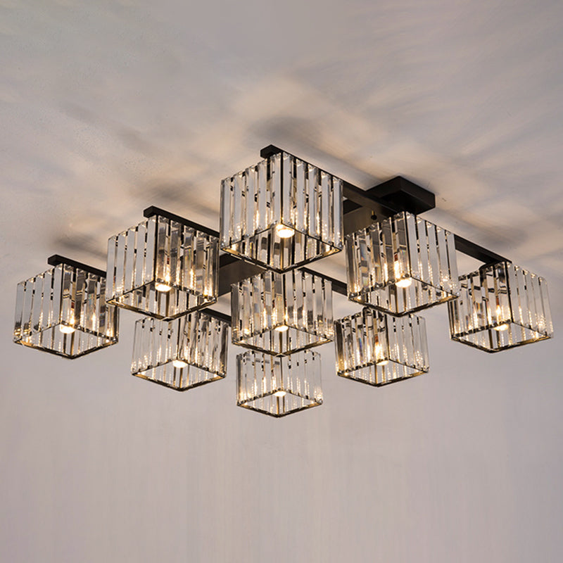 Modern Crystal Square Flush Ceiling Light for Artistic Living Room Decor