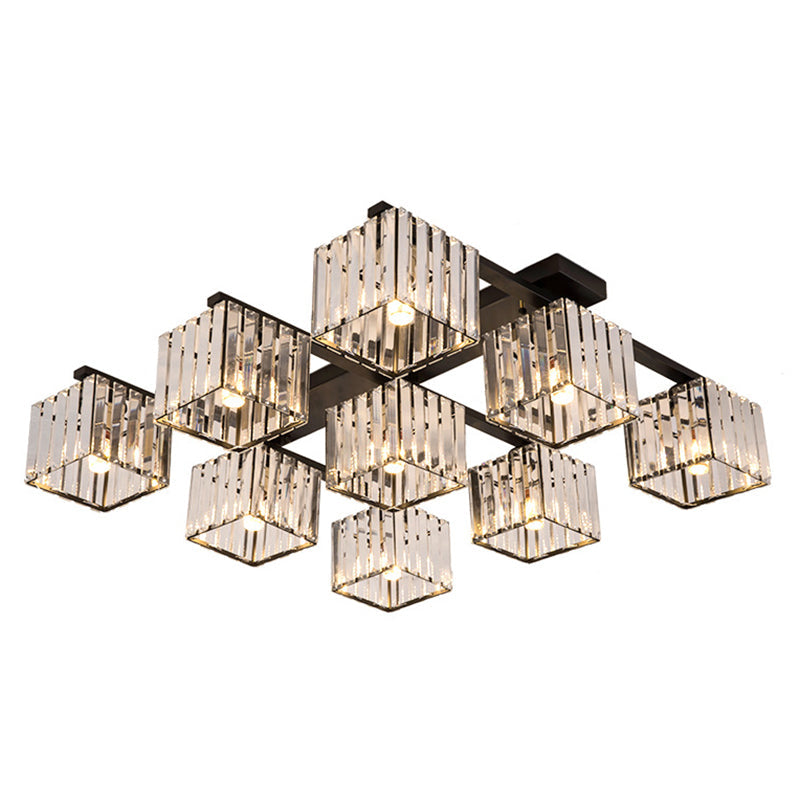 Modern Crystal Square Flush Ceiling Light for Artistic Living Room Decor