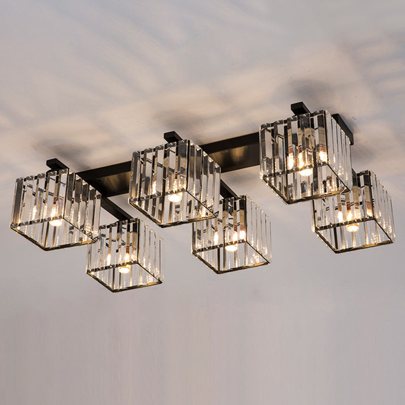 Modern Crystal Square Flush Ceiling Light for Artistic Living Room Decor