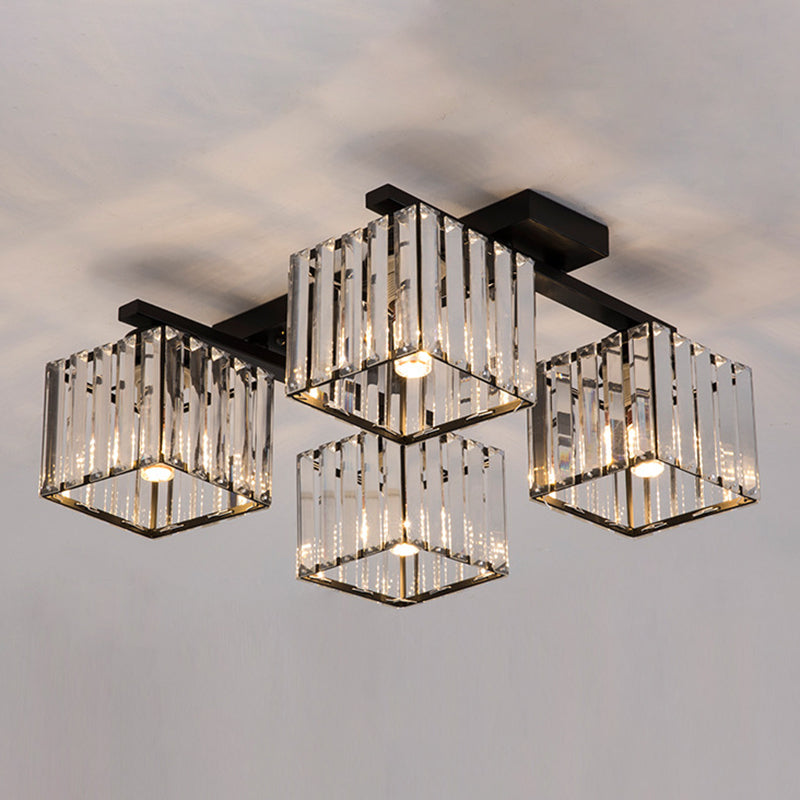 Modern Crystal Square Flush Ceiling Light for Artistic Living Room Decor