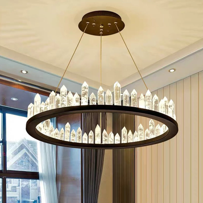 Black Metal LED Ceiling Chandelier with Crystal Accents for Modern Living Room Lighting