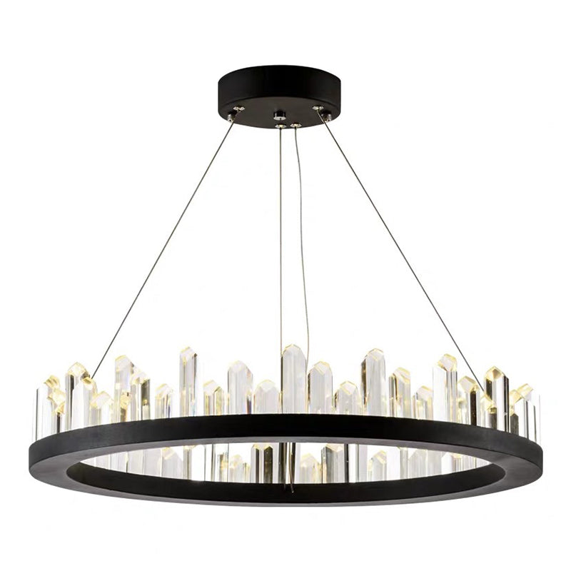 Black Metal LED Ceiling Chandelier with Crystal Accents for Modern Living Room Lighting