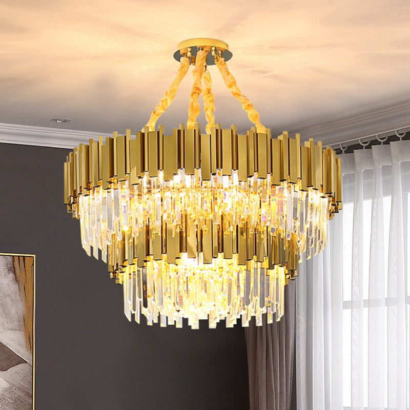 Lustre à tambour moderne avec design à trois prismes en cristal - Doré