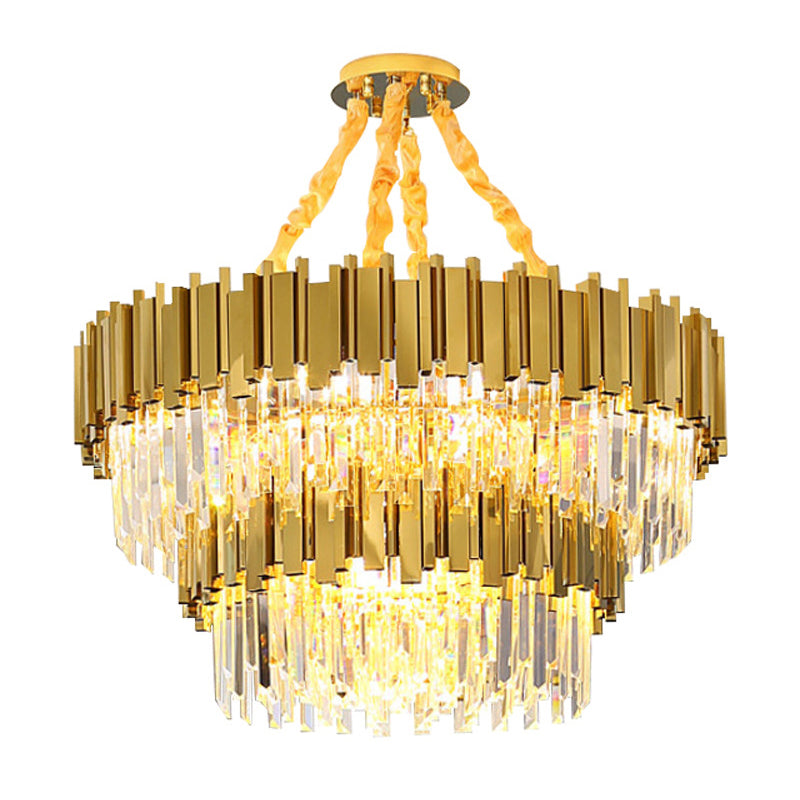 Lustre à tambour moderne avec design à trois prismes en cristal - Doré