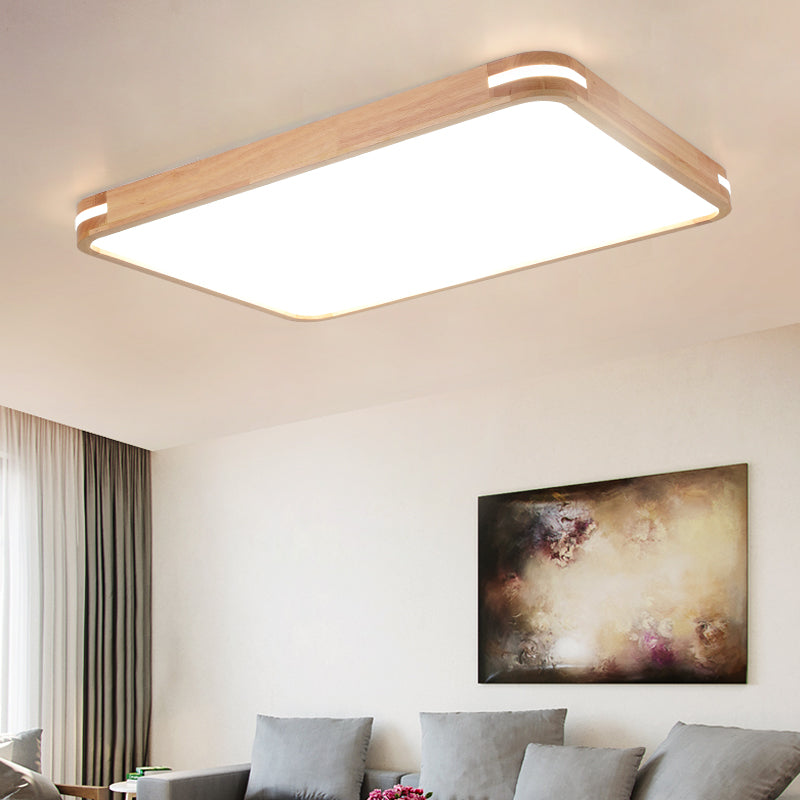 Contemporary Wood LED Flush Mount Lamp (23.5"/31.5"/37.5") - White/Warm/Natural Light, Acrylic Diffuser - Beige