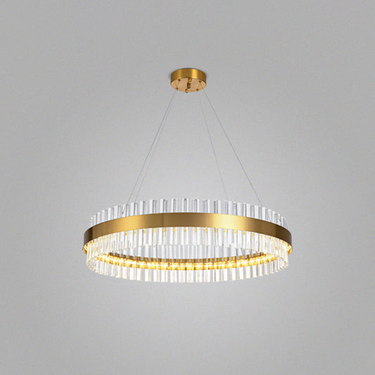 Simplicity Gold Ring Chandelier with Clear Crystal LED Pendant Light for Living Room