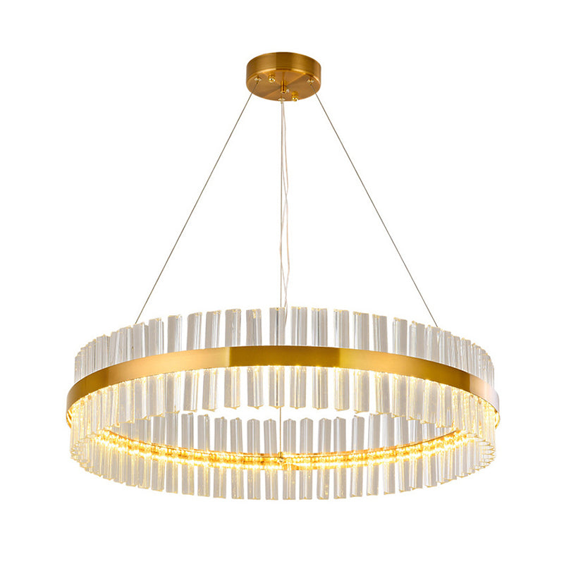 Simplicity Gold Ring Chandelier with Clear Crystal LED Pendant Light for Living Room