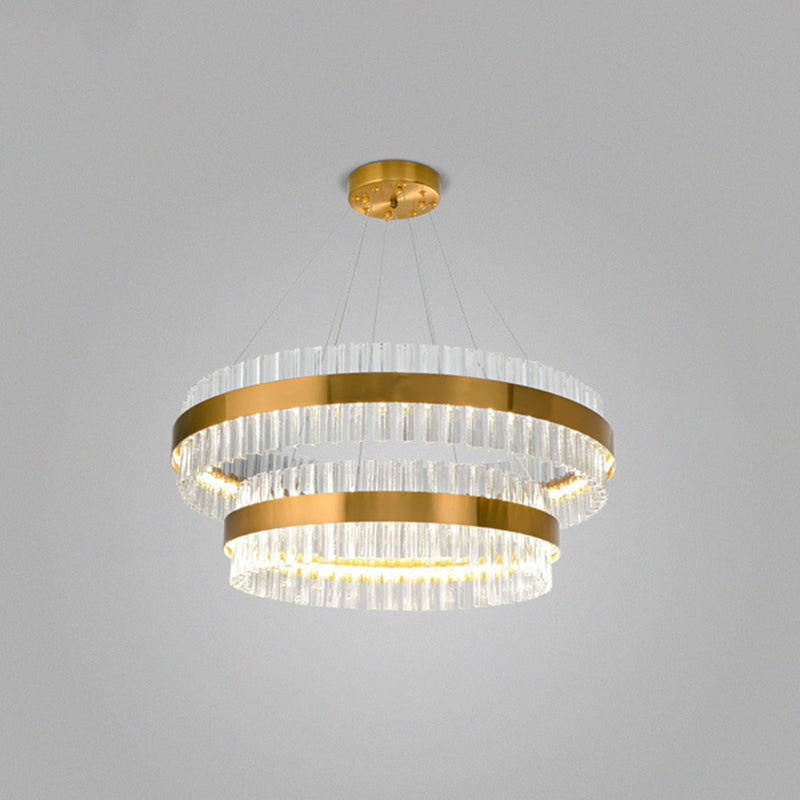 Simplicity Gold Ring Chandelier with Clear Crystal LED Pendant Light for Living Room