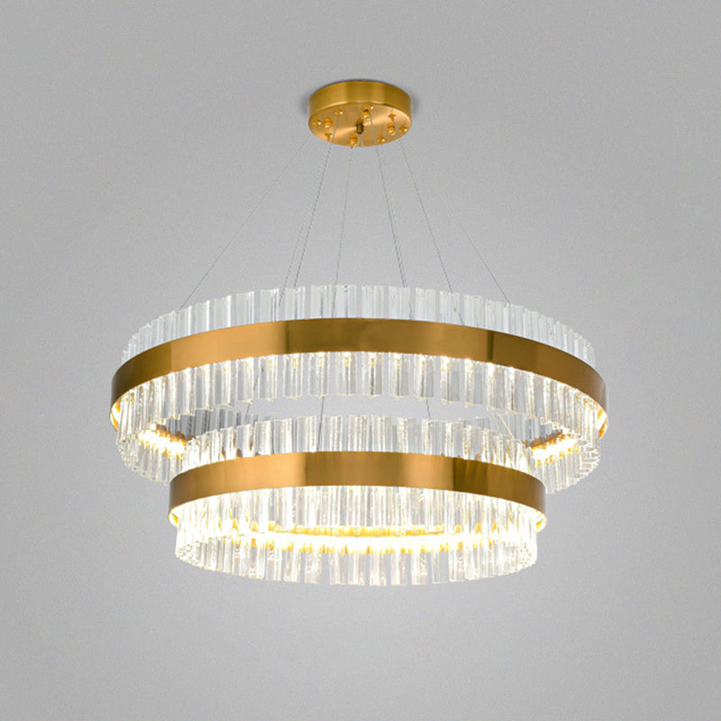 Simplicity Gold Ring Chandelier with Clear Crystal LED Pendant Light for Living Room