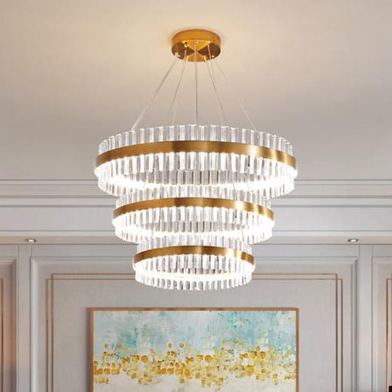 Simplicity Gold Ring Chandelier with Clear Crystal LED Pendant Light for Living Room