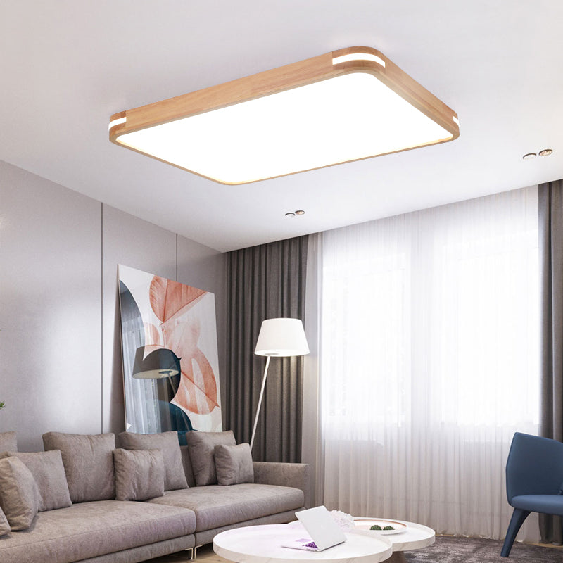 Contemporary Wood LED Flush Mount Lamp (23.5"/31.5"/37.5") - White/Warm/Natural Light, Acrylic Diffuser - Beige