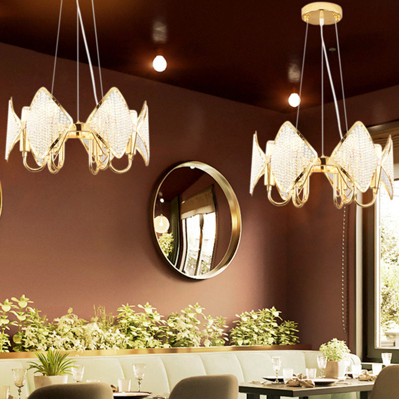 Postmodern Ring Ceiling Chandelier with Rhombus Crystal Shade - Elegant Metal Living Room Light Fixture