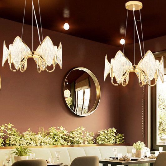 Postmodern Ring Ceiling Chandelier with Rhombus Crystal Shade - Elegant Metal Living Room Light Fixture
