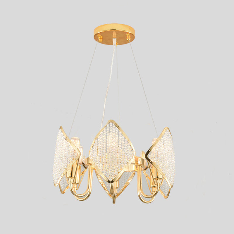 Postmodern Ring Ceiling Chandelier with Rhombus Crystal Shade - Elegant Metal Living Room Light Fixture