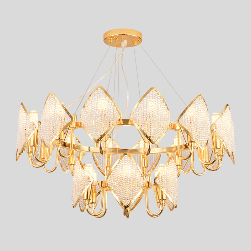 Postmodern Ring Ceiling Chandelier with Rhombus Crystal Shade - Elegant Metal Living Room Light Fixture
